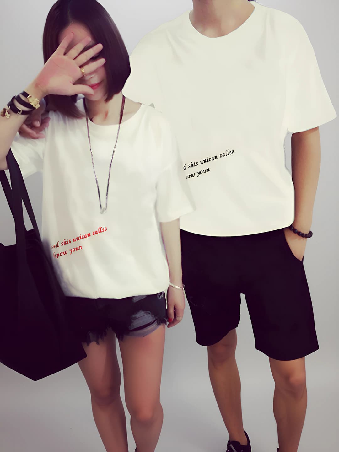 Women's Korean style summer short sleeve loose fit crew neck printed t-shirt