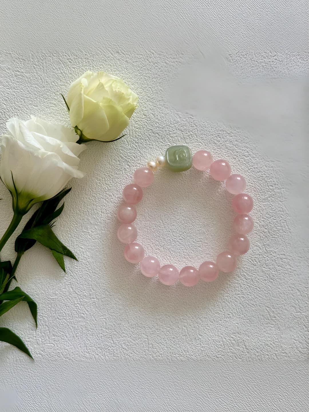 9-10mm Madagascar pink crystal & pink Hetian jade