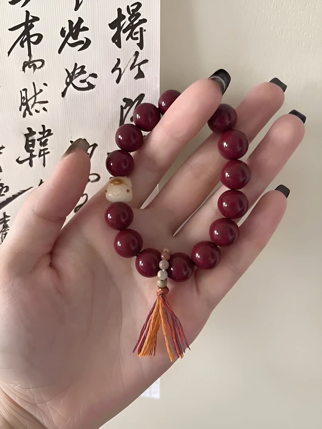 Natural bodhi retro dark red chinese style single strand bracelet for students, 24 beads