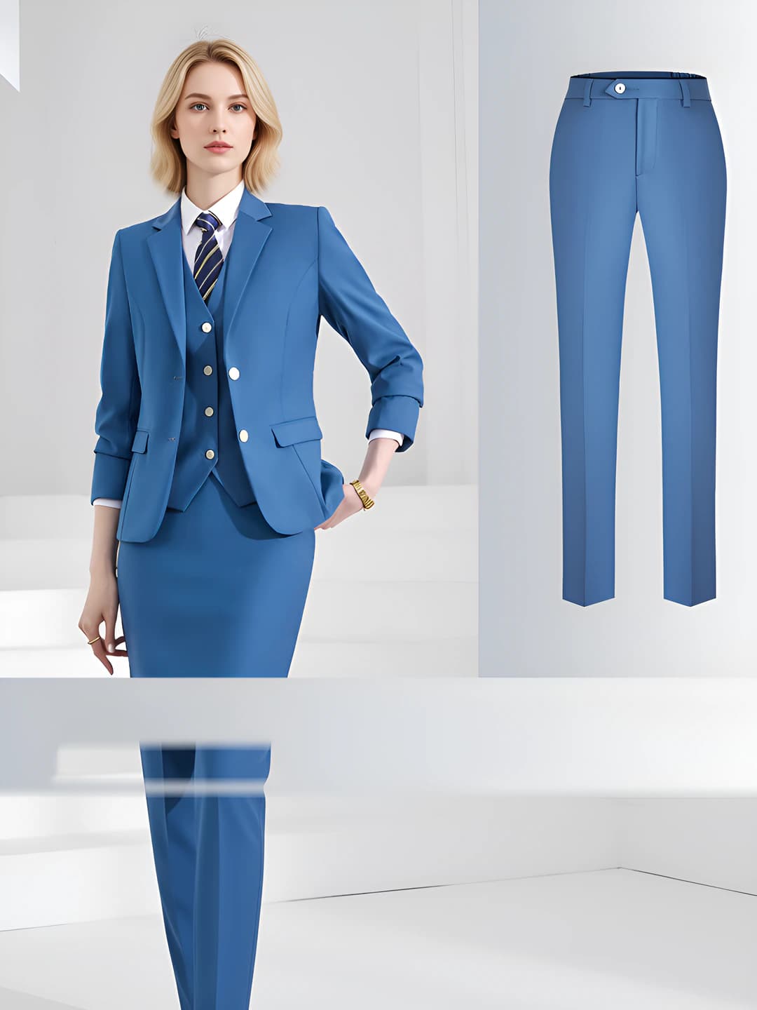 Ayollar uchun ko'k blazer + Shon