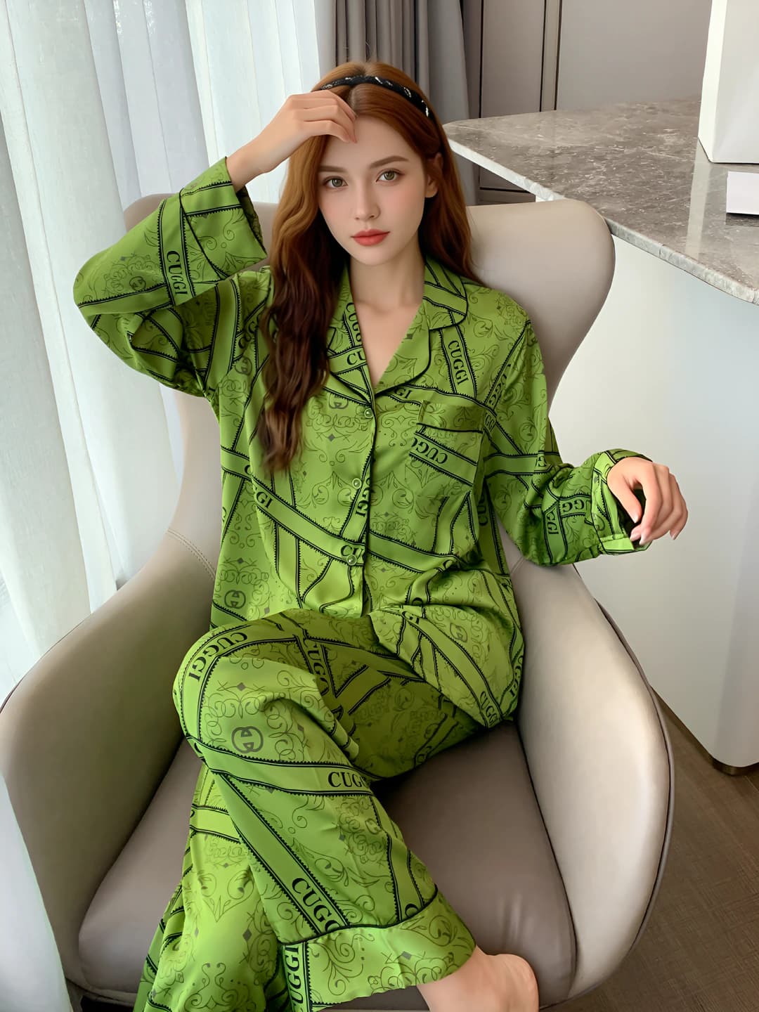 Women's 2026 spring-summer thin lace striped long sleeve trousers pajama set