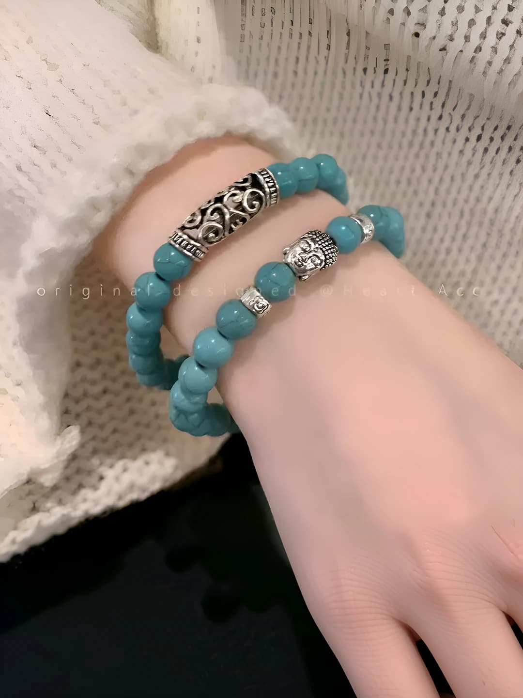 M1179 Buddha Head + M1180 Bent Tube Turquoise 2pc Set