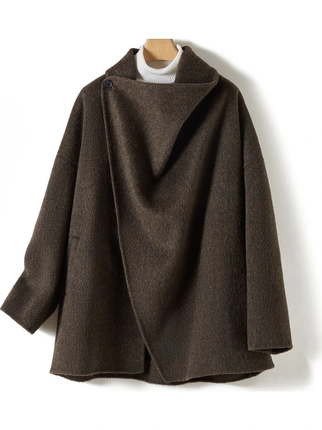Women's wool coat for autumn-winter 2026, thickened, loose fit, solid colour, long sleeve, single button
