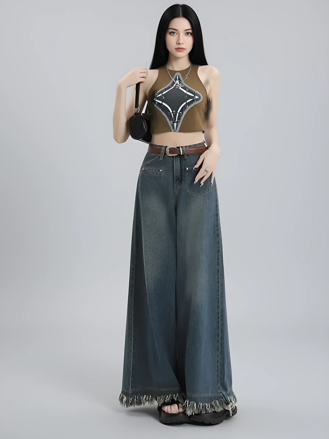 Women's wide and flared jeans, retro, summer 2026, petite, high waist, loose fit, straight cut, trousers