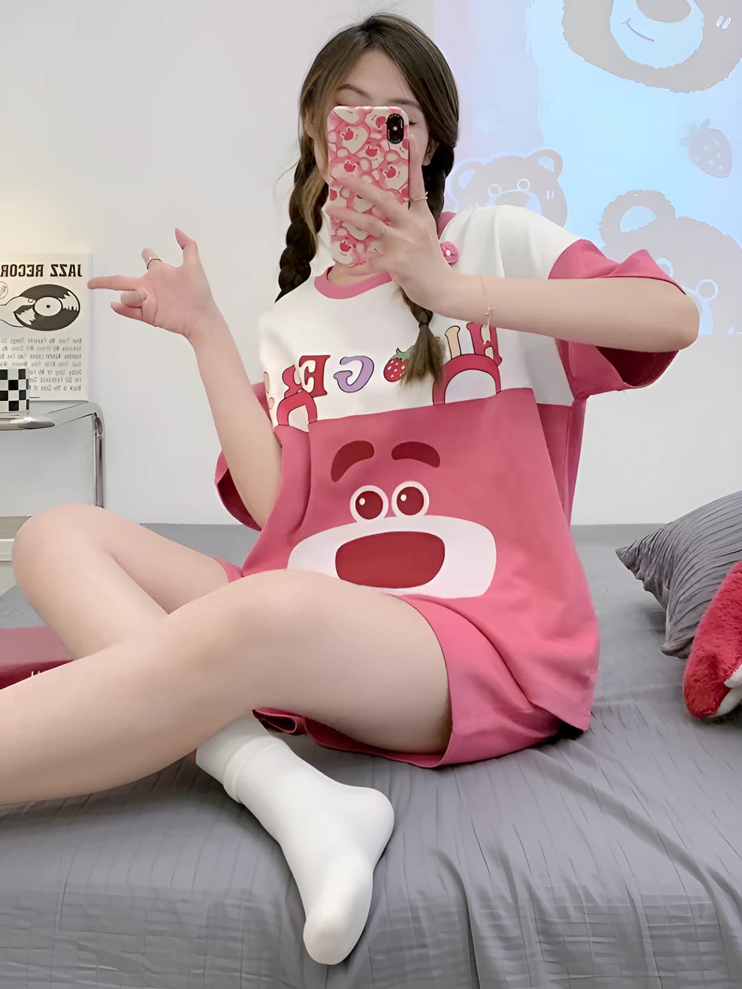 LXE-537#Colour-block Strawberry Bear