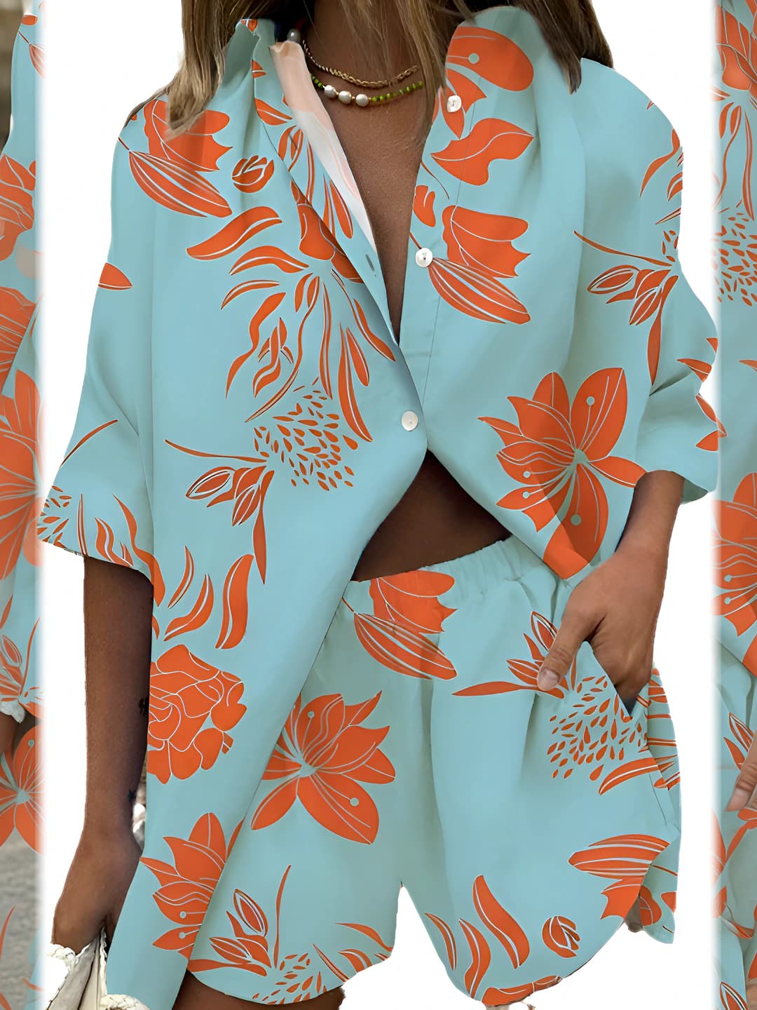 Women's 2026 summer printed sleeveless top and shorts set (casual)