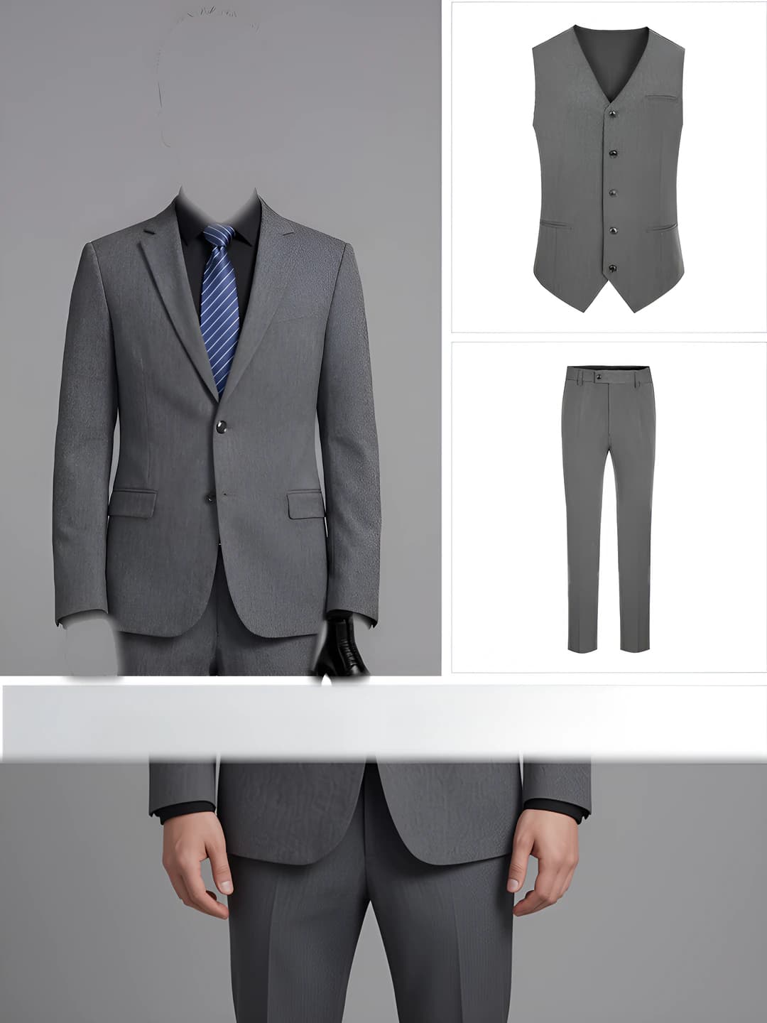 Men's Grey: Suit + Vest + Trousers