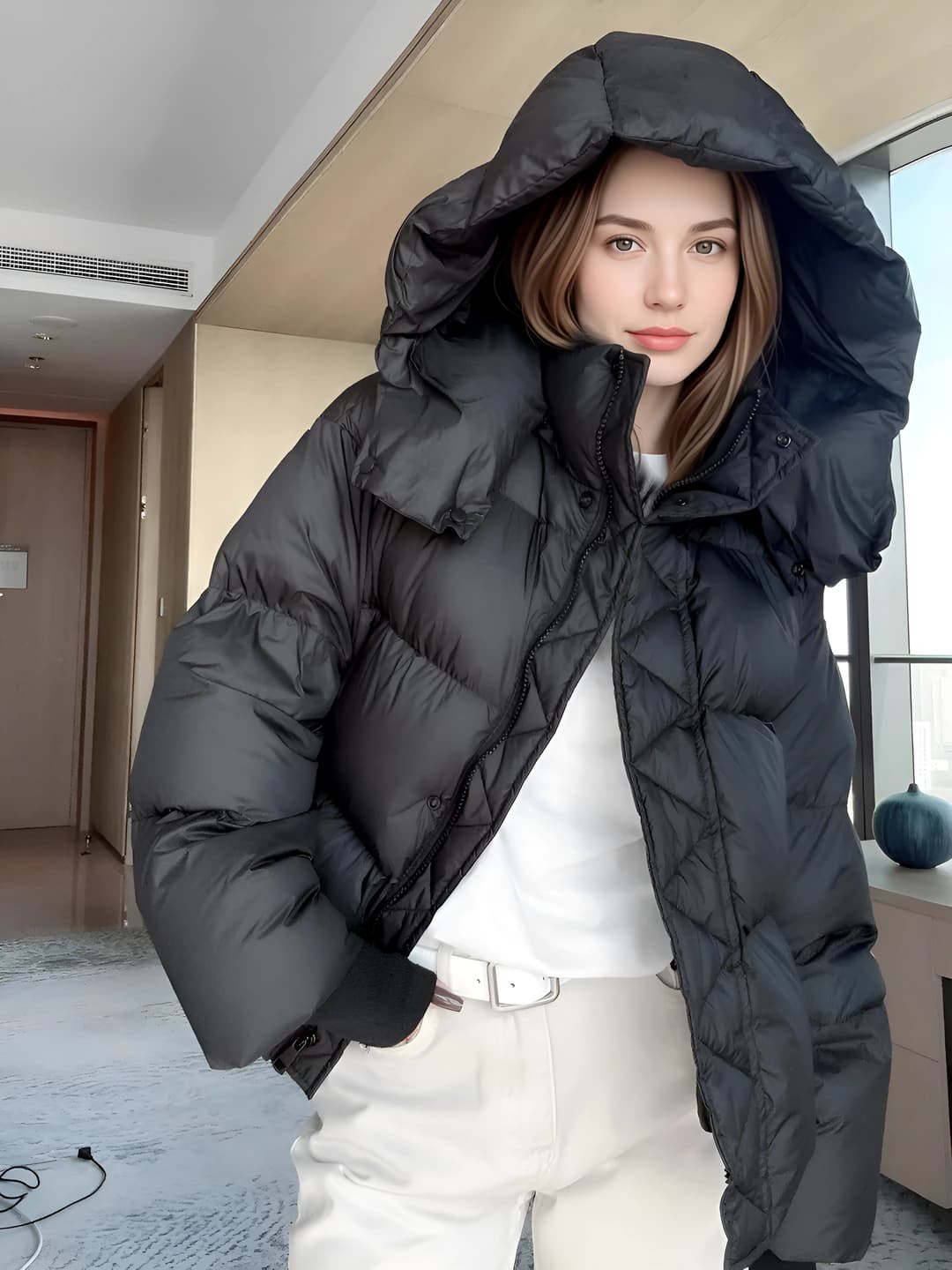 Women's winter padded jacket 2026, down-alternative fill, thickened, loose fit, long sleeve, zip, solid colour, Korean style