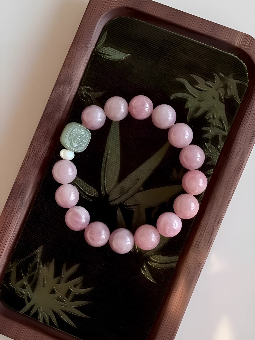 Women's natural rose quartz and white jade bracelet in new Chinese style