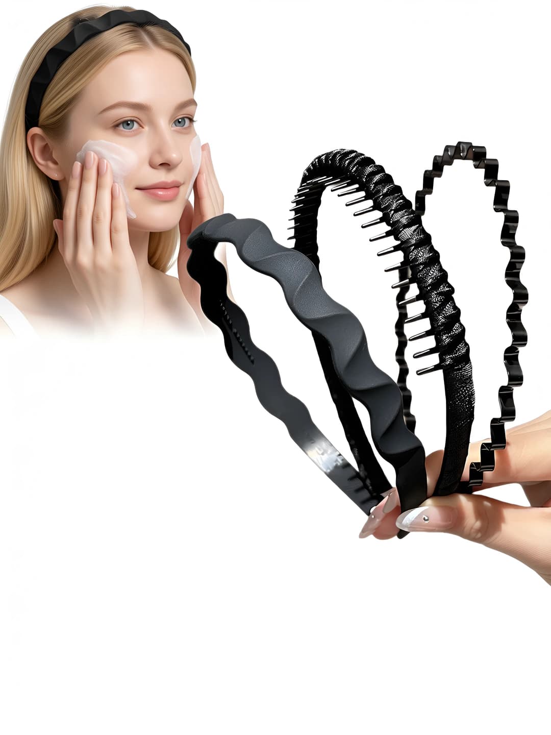 Women's non-slip toothed headband for face washing, black, Korean style