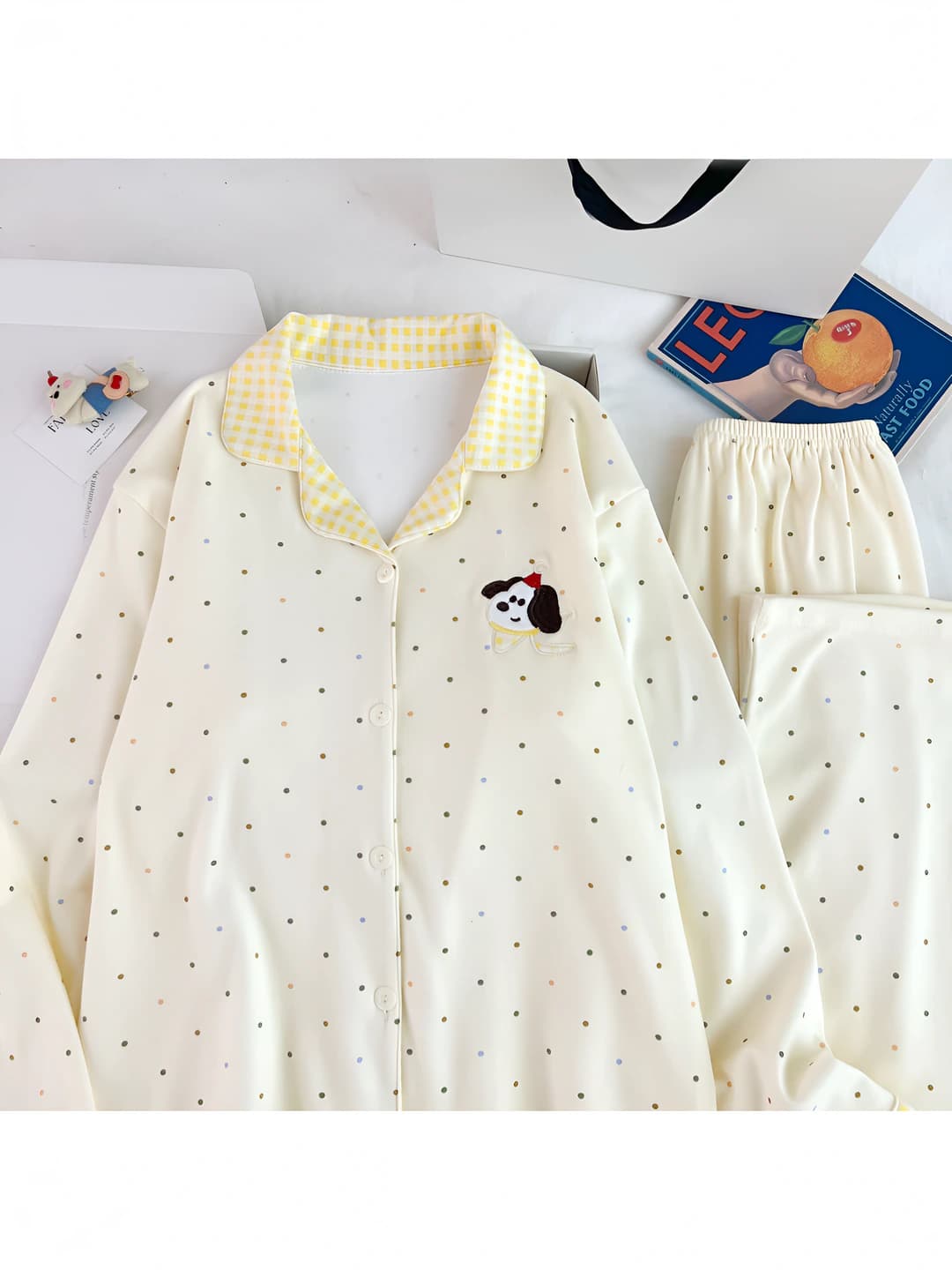 Yellow polka dot dog