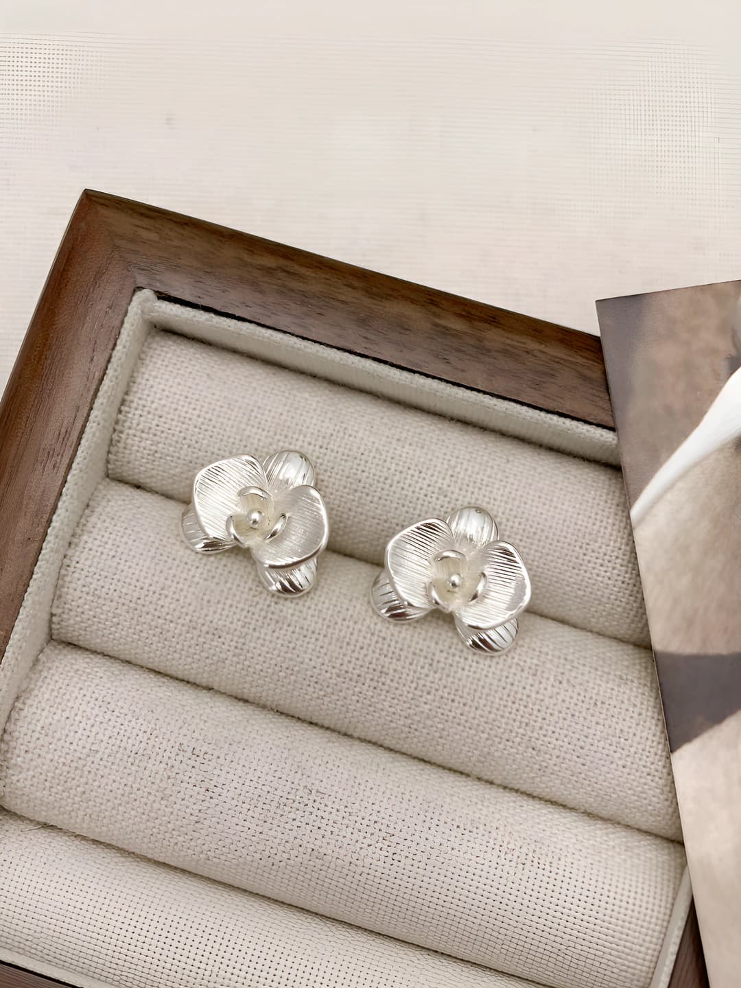 Silver, floral earrings