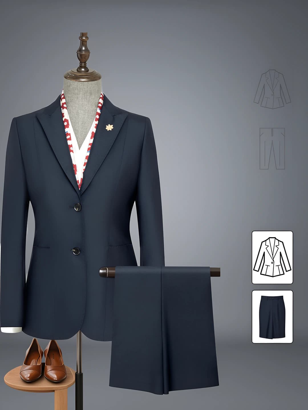 Navy Blue [50% Wool, Non-Ruched] - Set