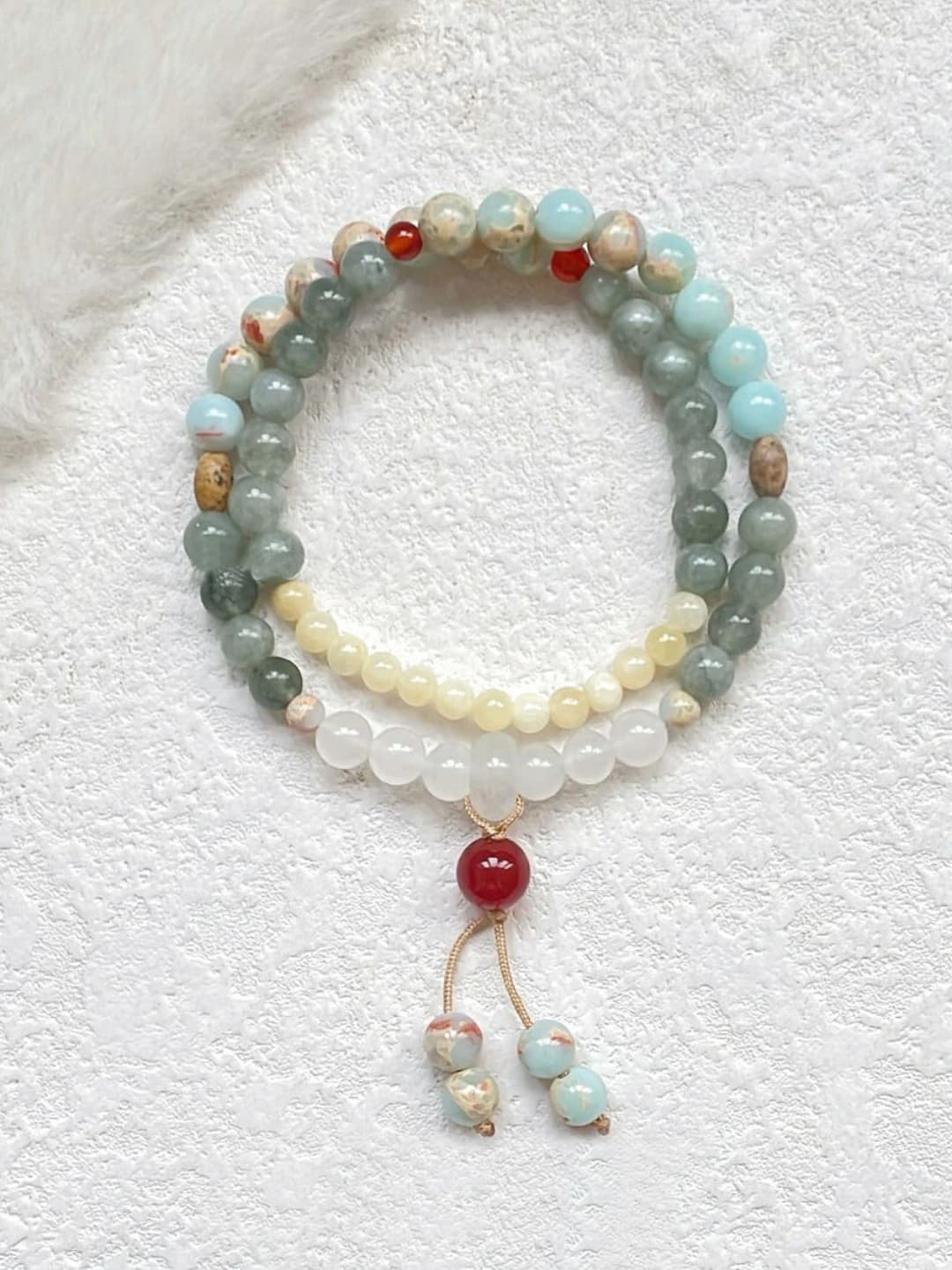 Women's retro style natural stone double-layer beaded bracelet