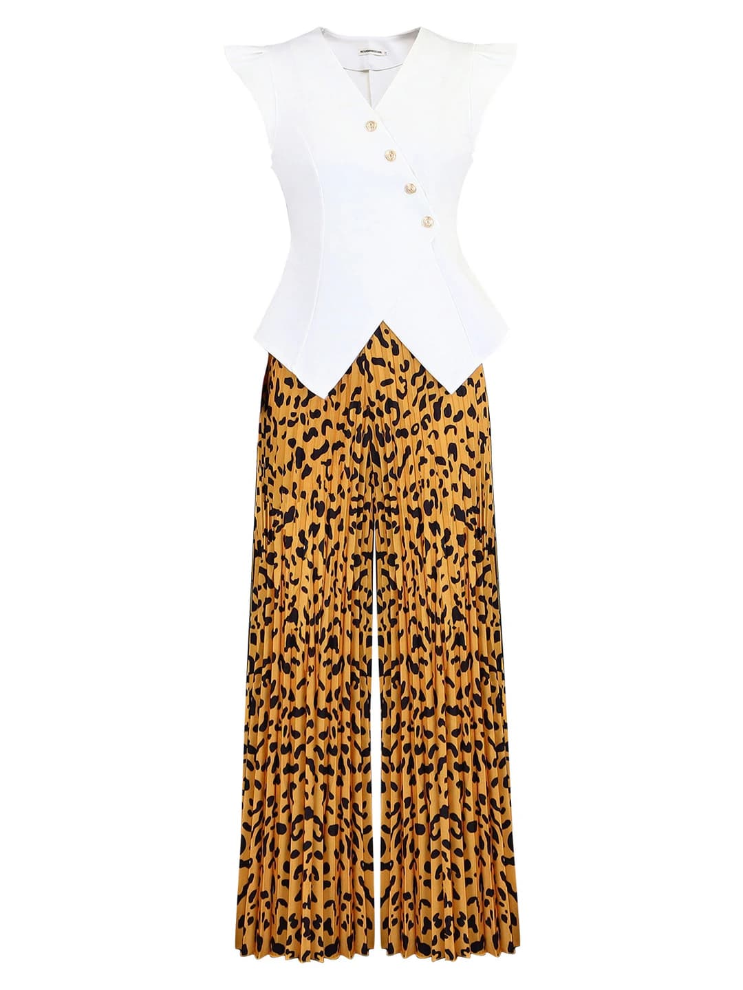 White top, leopard pants