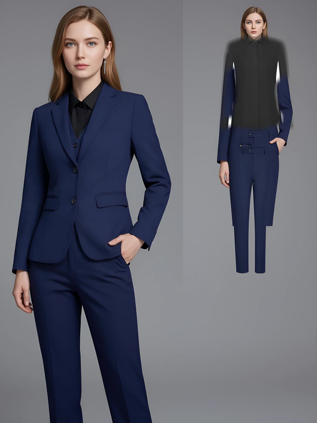 Women - Navy [Suit + Black Shirt + Trousers]