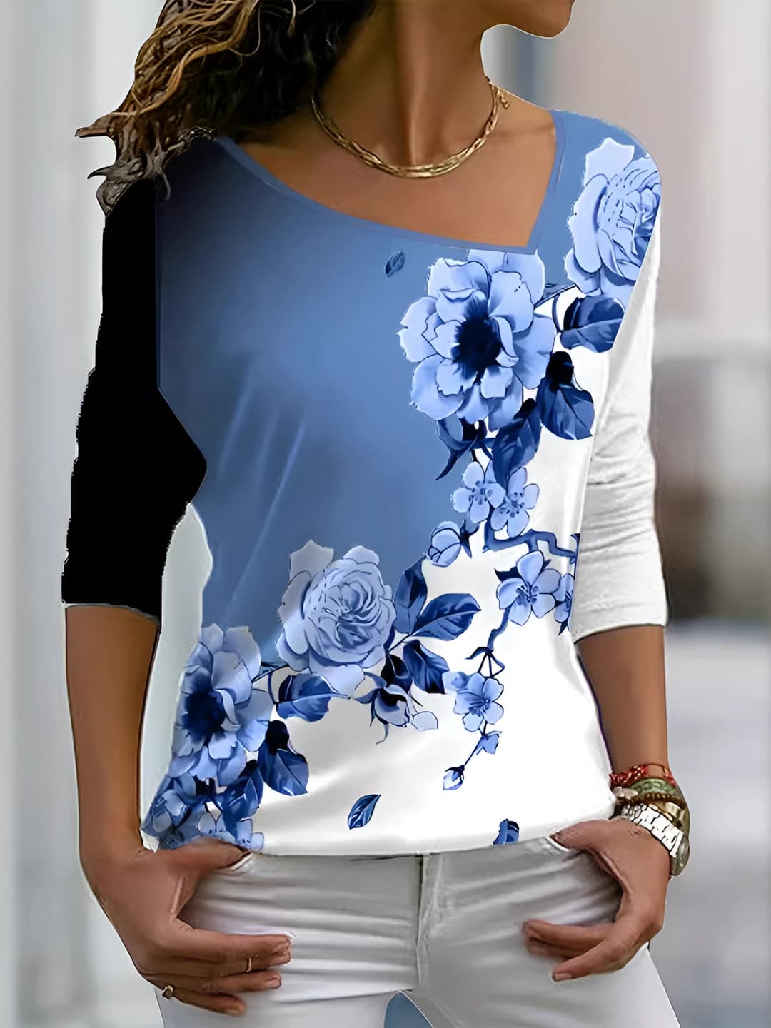 Women's plus size printed longsleeve with off-shoulder collar and long sleeve, summer 2026