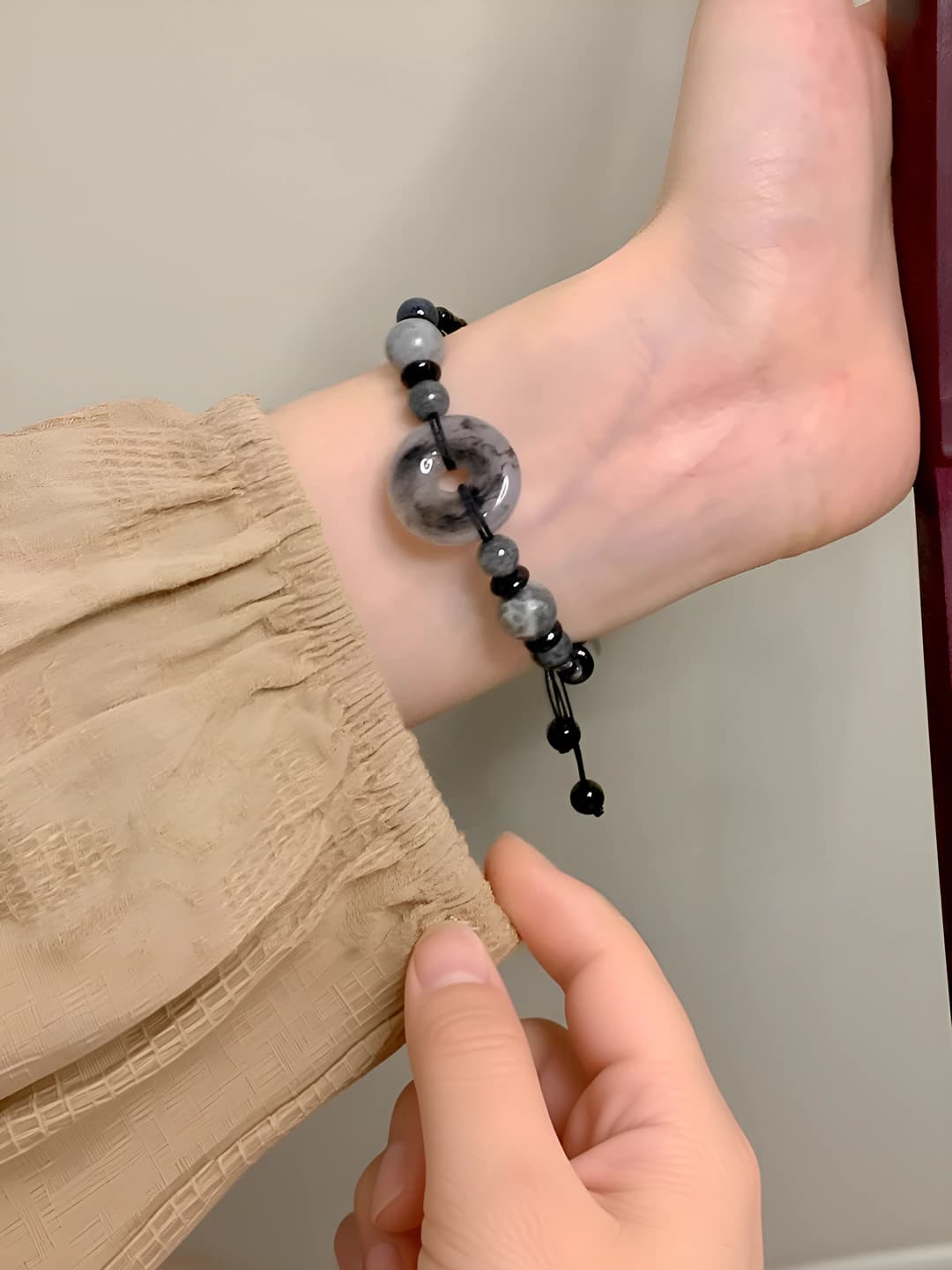 New Chinese style safety buckle bracelet, glass and faience, hand-woven, letters and numbers design, for men and women