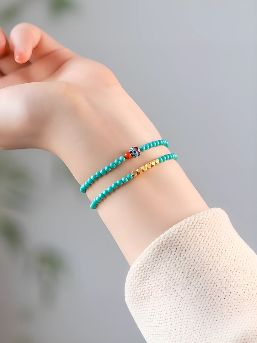 Lotus heart, 2 loops, green turquoise