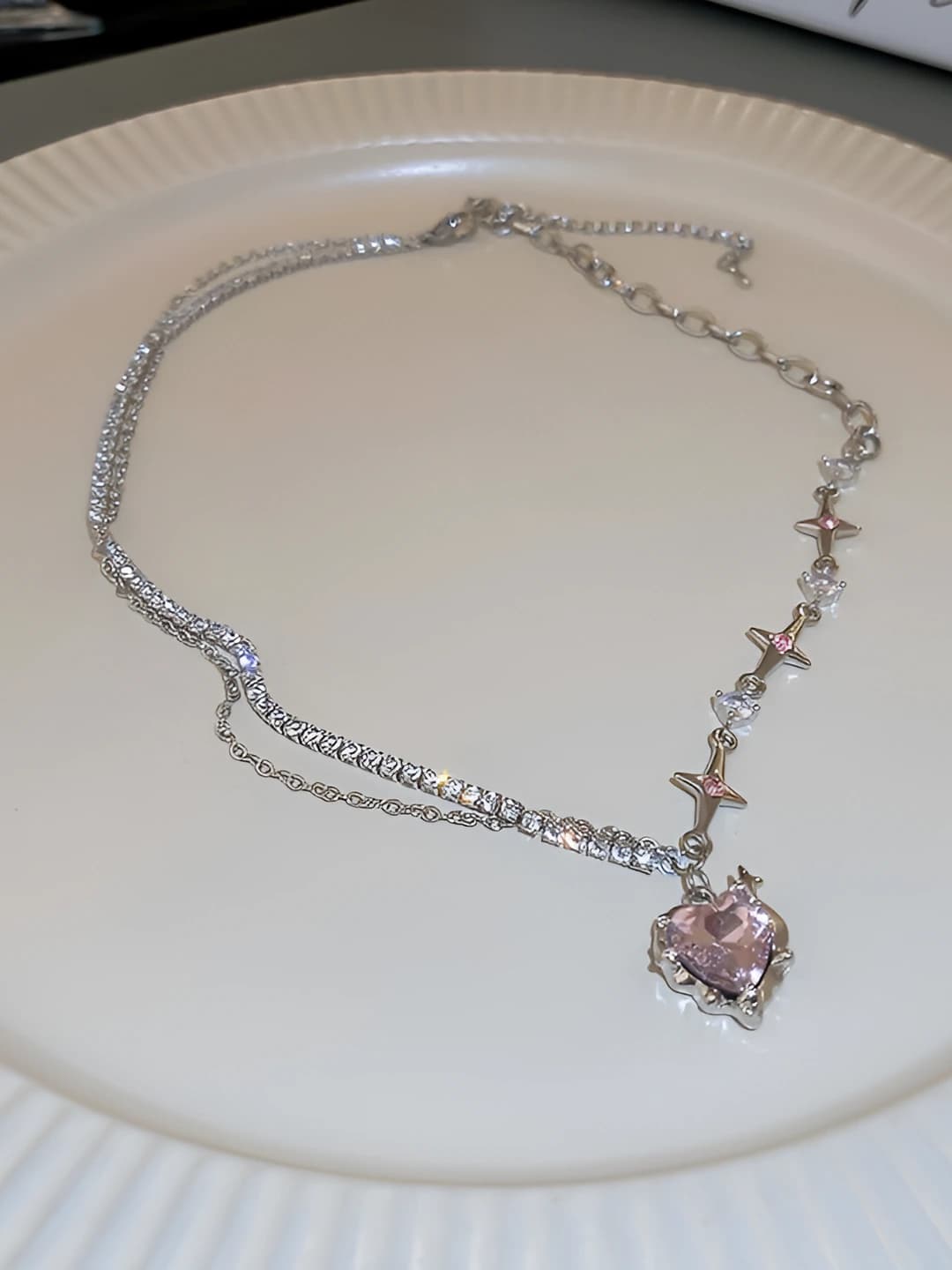 M567 Pink Diamond Heart Necklace