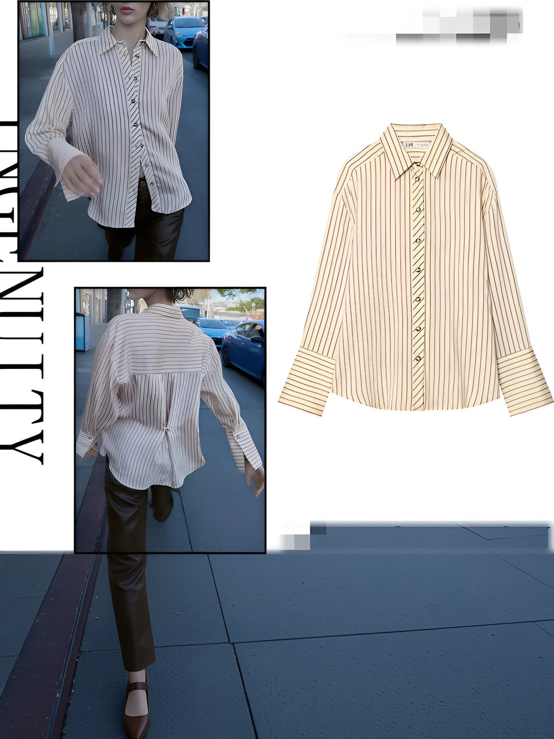 Women's striped loose fit long sleeve shirt, spring 2026