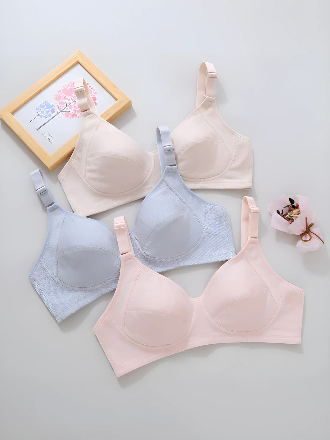 Women's wireless bra, back closure, thin, breathable, 70-80% cotton, casual style