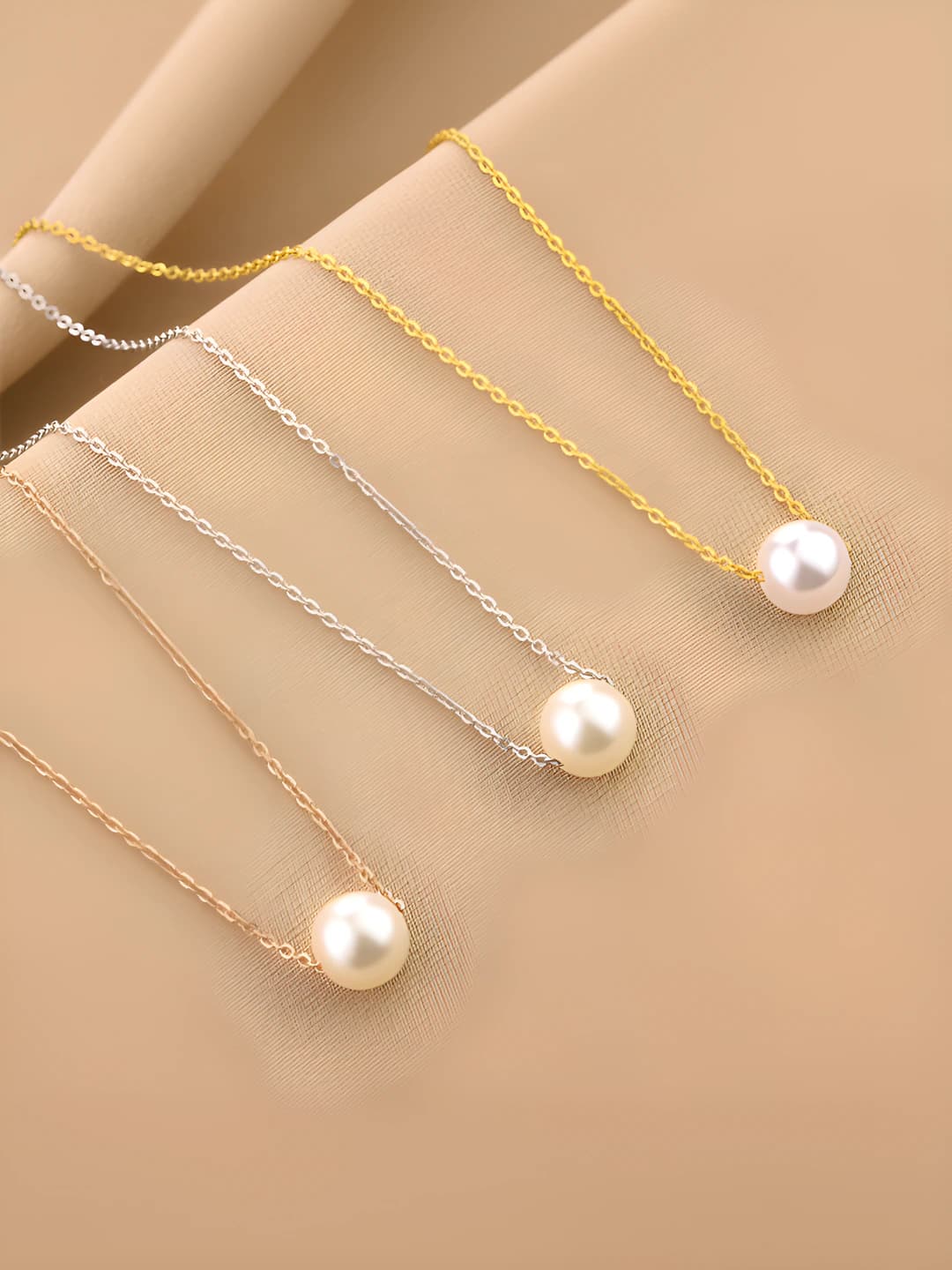 Women's pearl pendant necklace, titanium steel, geometric shape, O-link chain, 41-50 cm