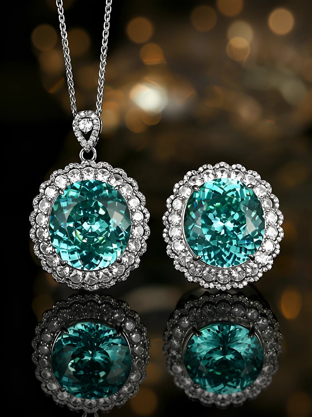 Women's 2026 gold-plated brass base simulated paraiba stone (18*20) set, design element: rhinestone setting, style: luxury, product type: set