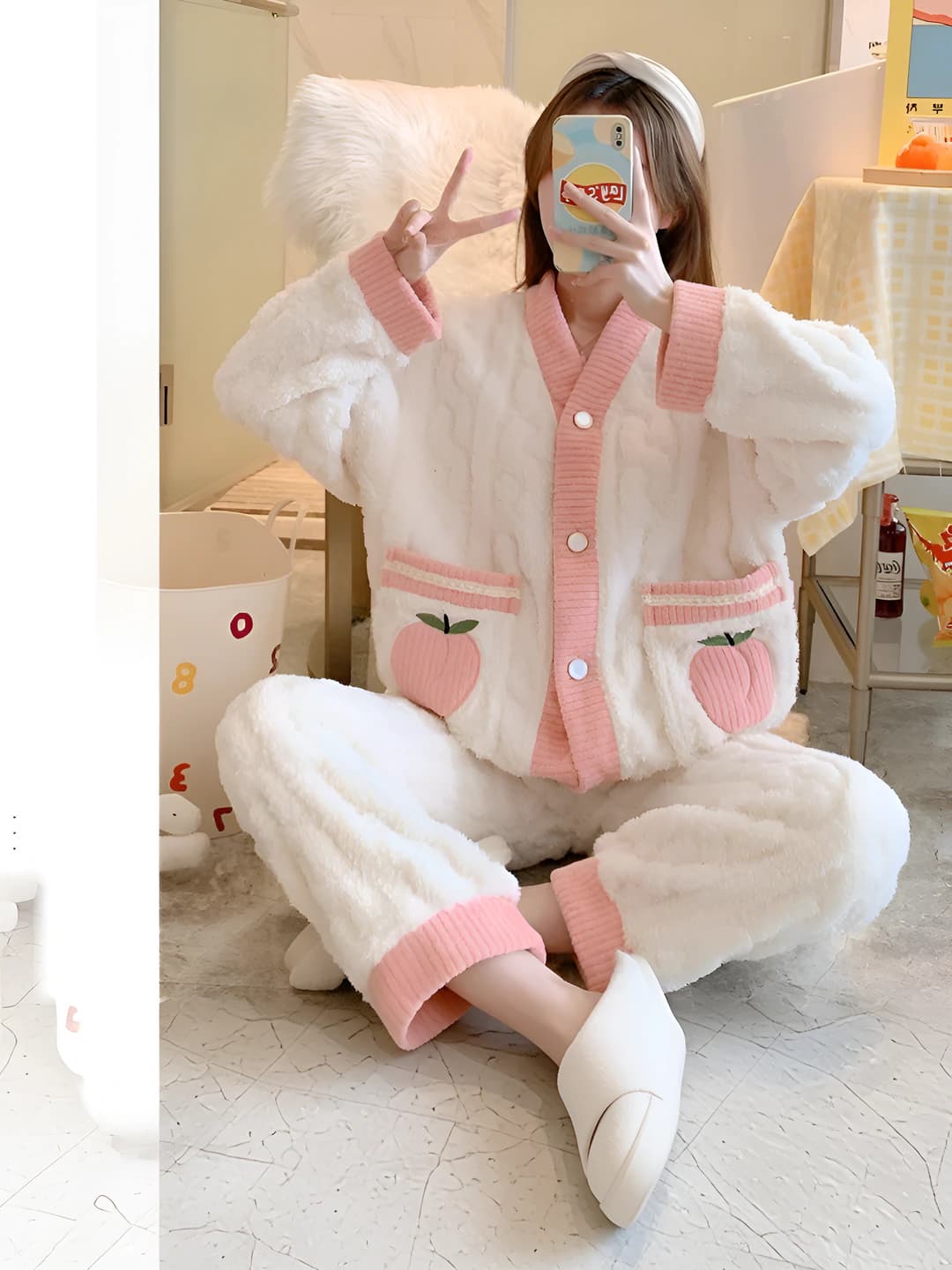 Embroidered peach