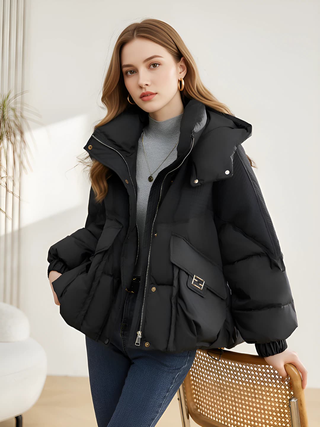 Women's 2026 winter Korean style padded jacket for petite, short loose fit, warm thickened, zip closure