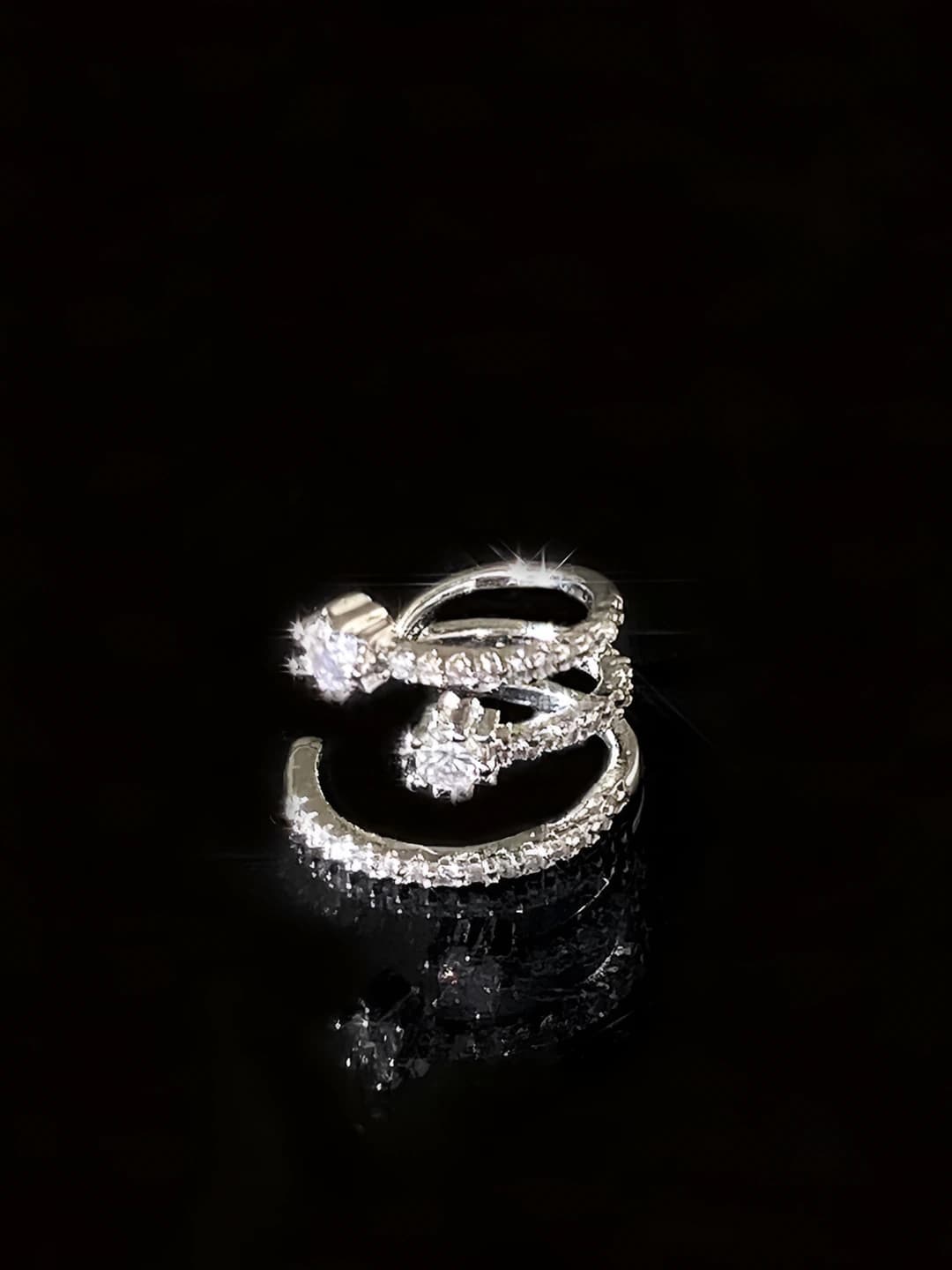 Silver zircon star ear cuffs