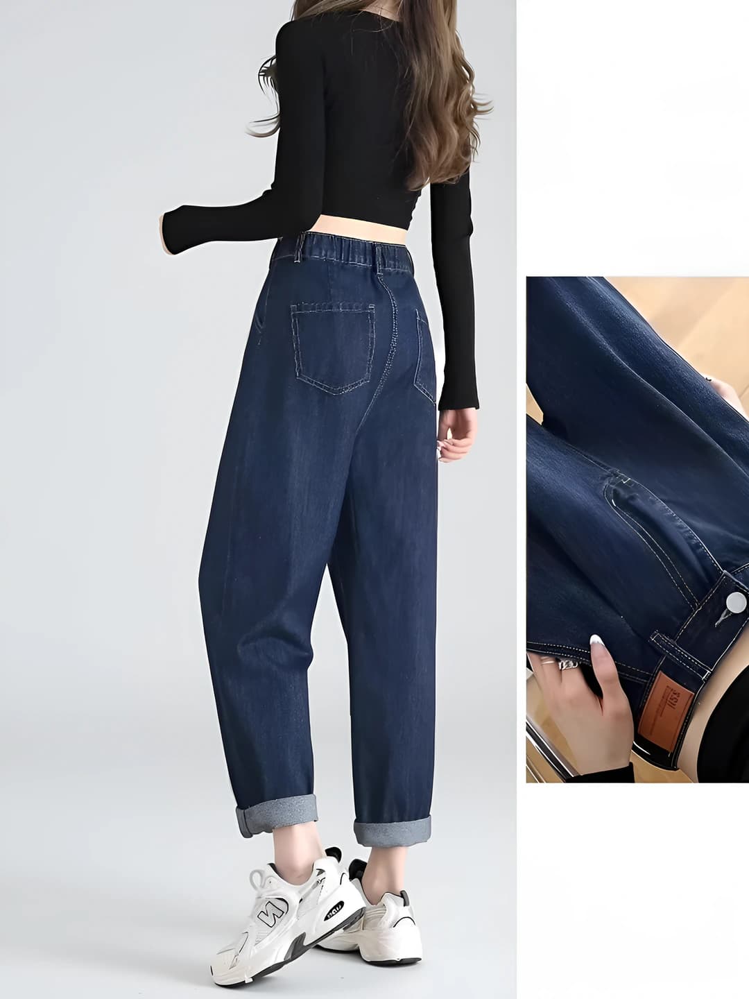 Women's boyfriend jeans, high waist, straight cut, loose fit, spring-autumn, thin, stretch, non-iron