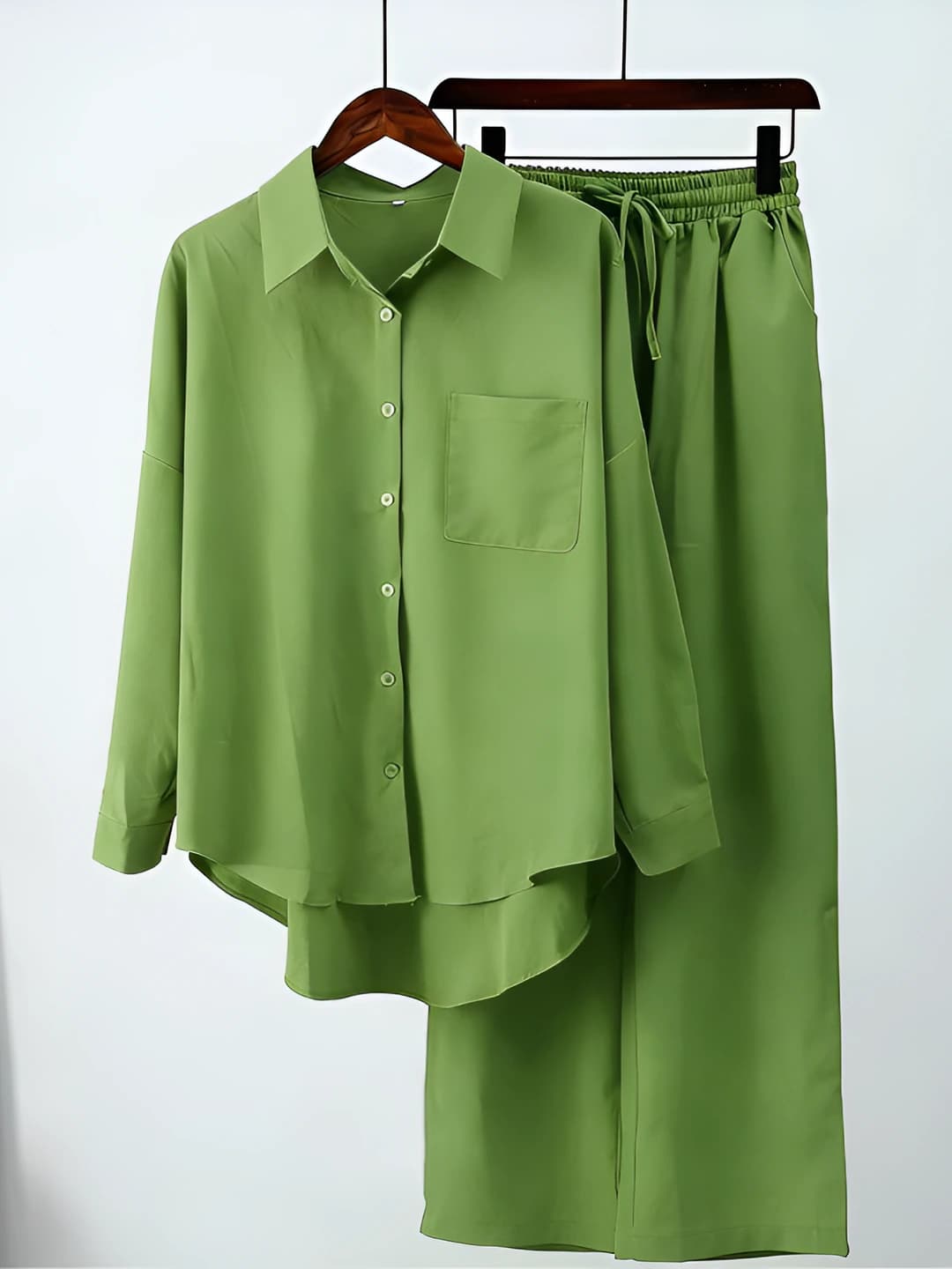 Women's 2026 autumn-winter casual set: stretch wide-leg trousers and loose long-sleeve blouse (2 pieces)