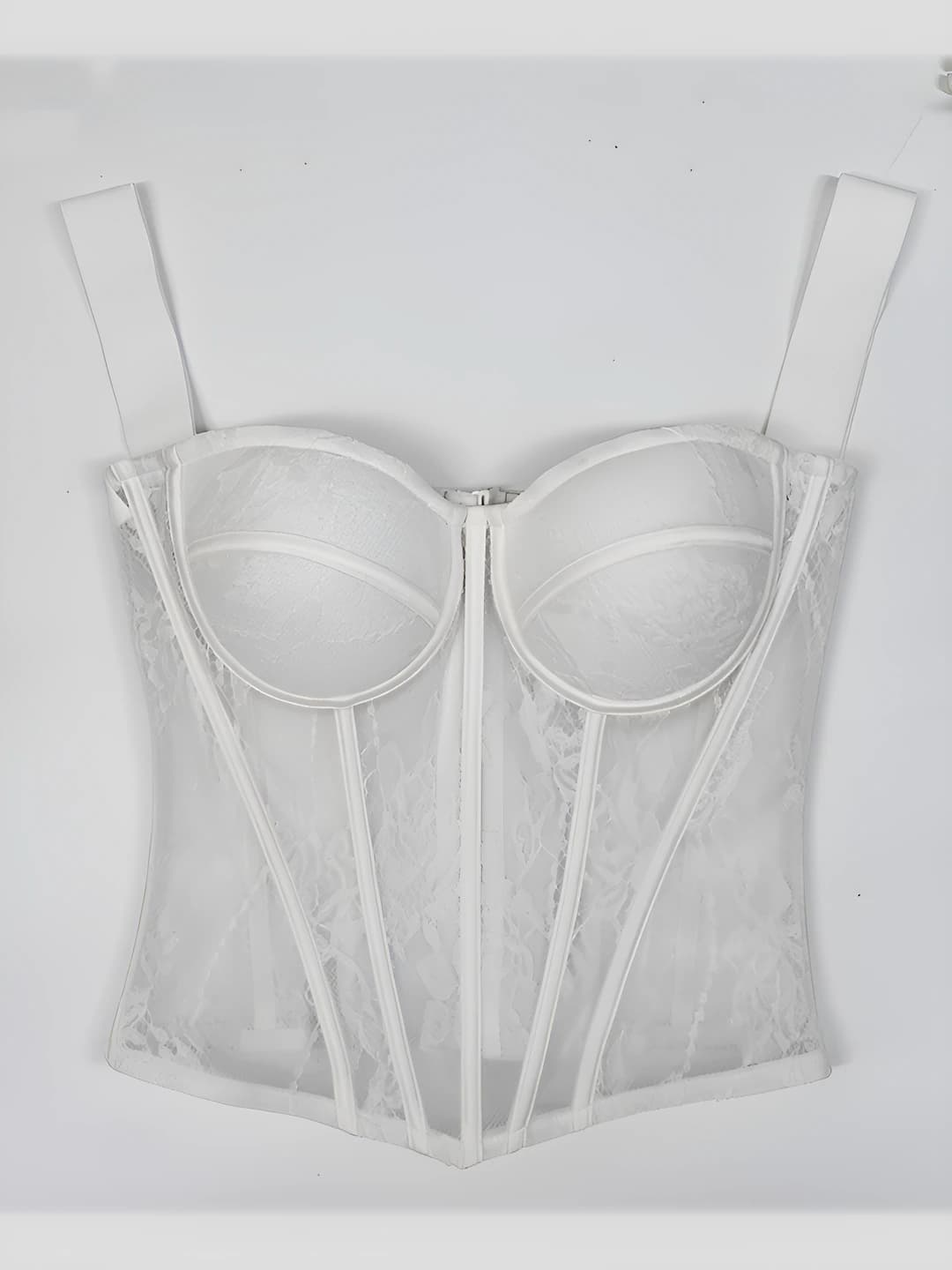 Women's lace embroidered, breathable, slim fit, cut-out, outerwear, versatile, off-shoulder, fishbone corset