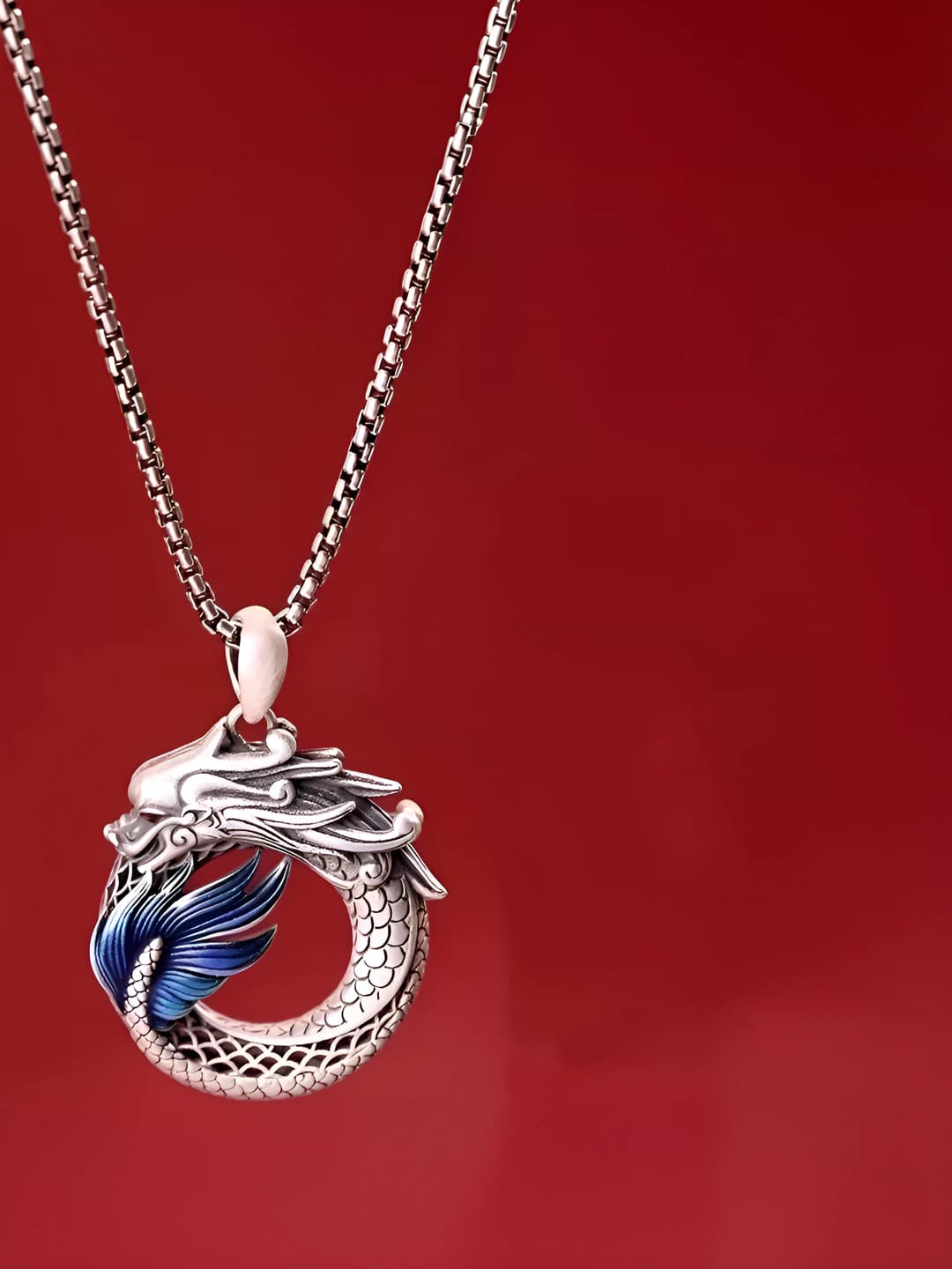 Blue tail dragon necklace