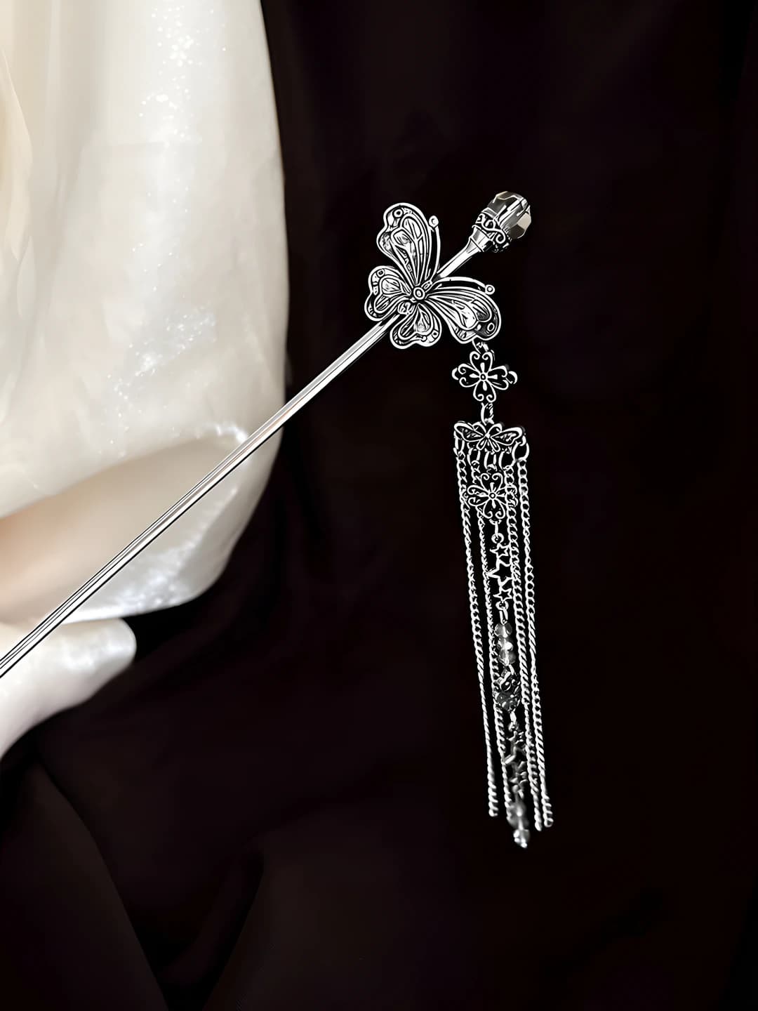 12# Старинное серебро бабочка шпилька ~19 см