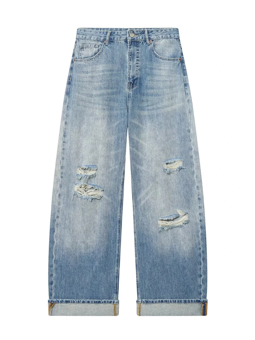 Women's distressed loose fit straight cut jeans