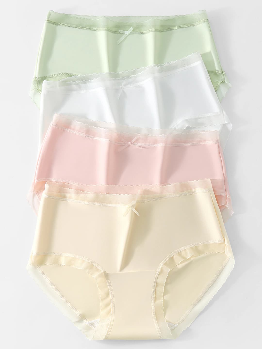 Women's lace briefs for summer, mid-waist, ice-silk fabric, breathable, quick-dry, ultra-thin, solid colour