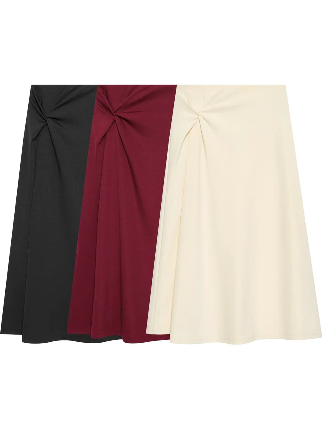 Women's A-line skirt with knot detail, solid colour, long skirt, retro style