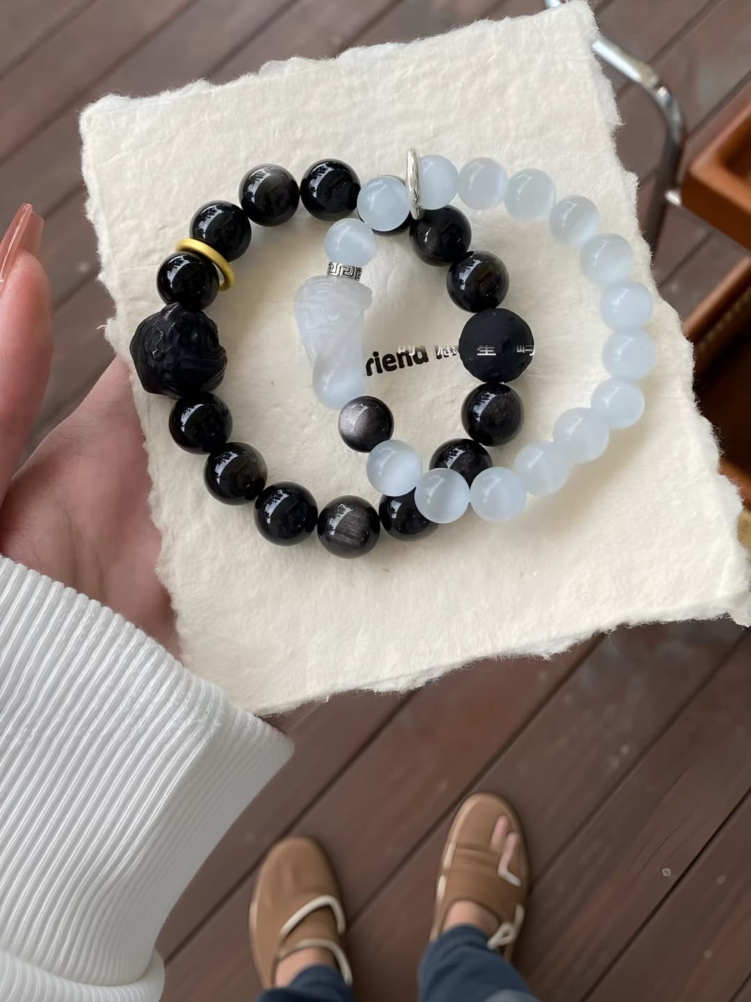 Lion bracelet for men and women in Chinese style, geometric shape, mixed material, handmade