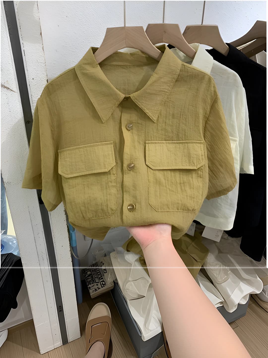 Ayollar uchun 2026-yil yozgi kalta yengli yupqa ko'ylak-shirt, tanaga yopishgan, ko'k rangli