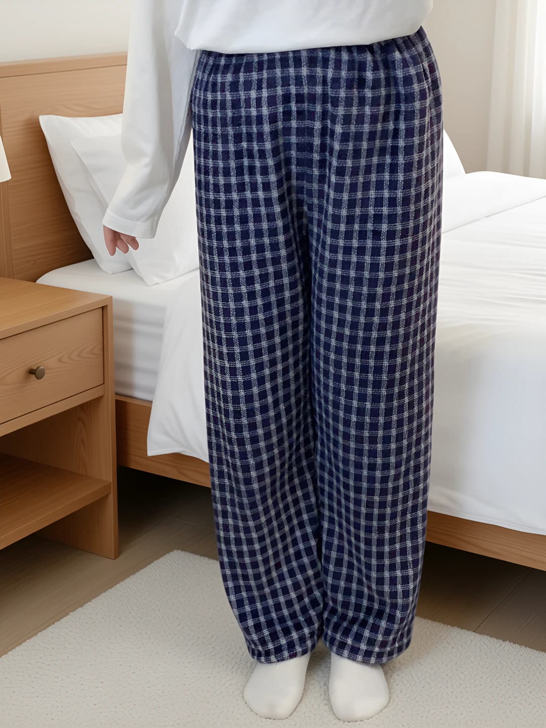 Ayollar uchun kuz-qish flanel pijama shimlari, katak, uzun shim, kundalik va uyda kiyish uchun