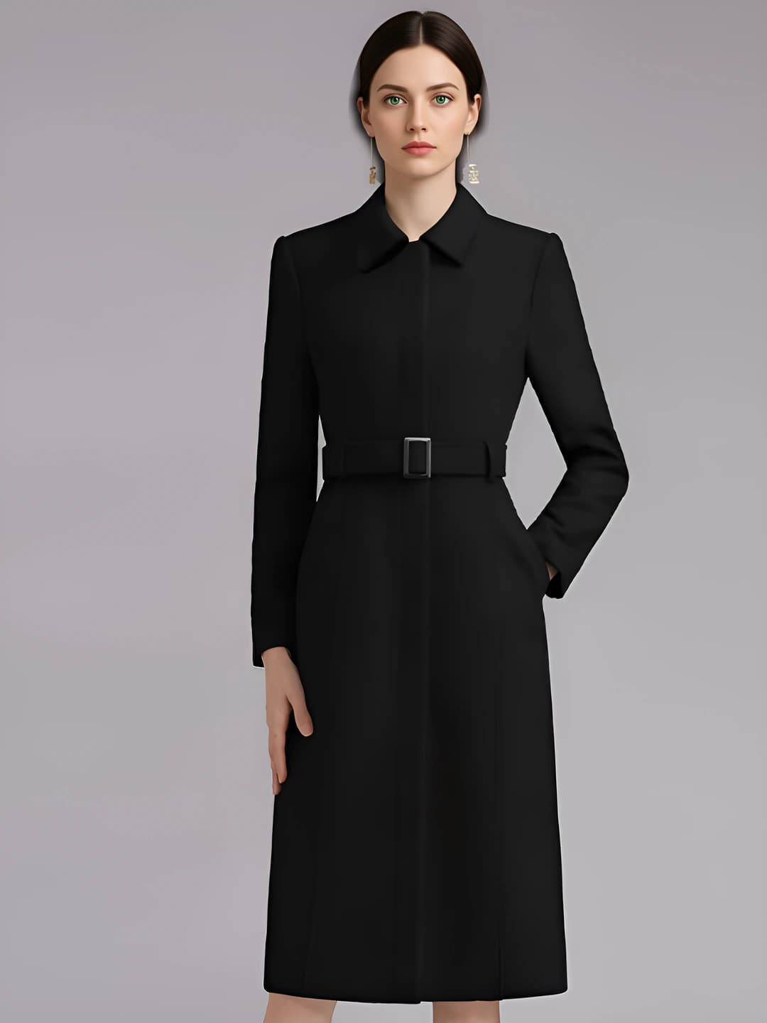Women's winter mid-length coat, 95% polyester, long sleeve, single-breasted closure, regular fit
