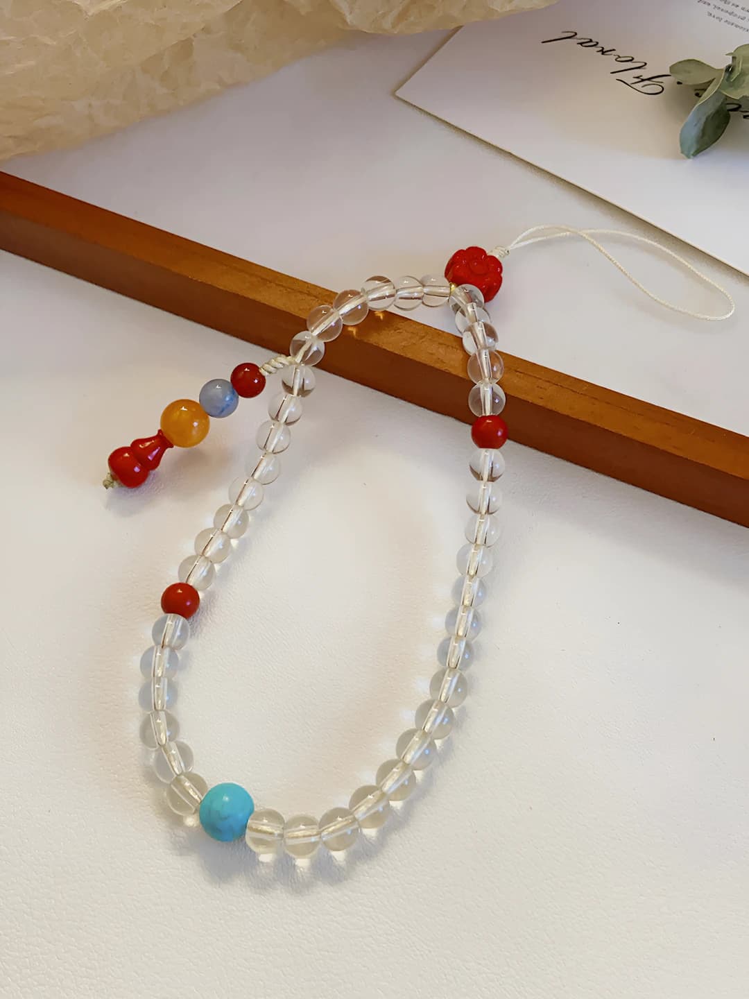 Red agate gourd white crystal charm