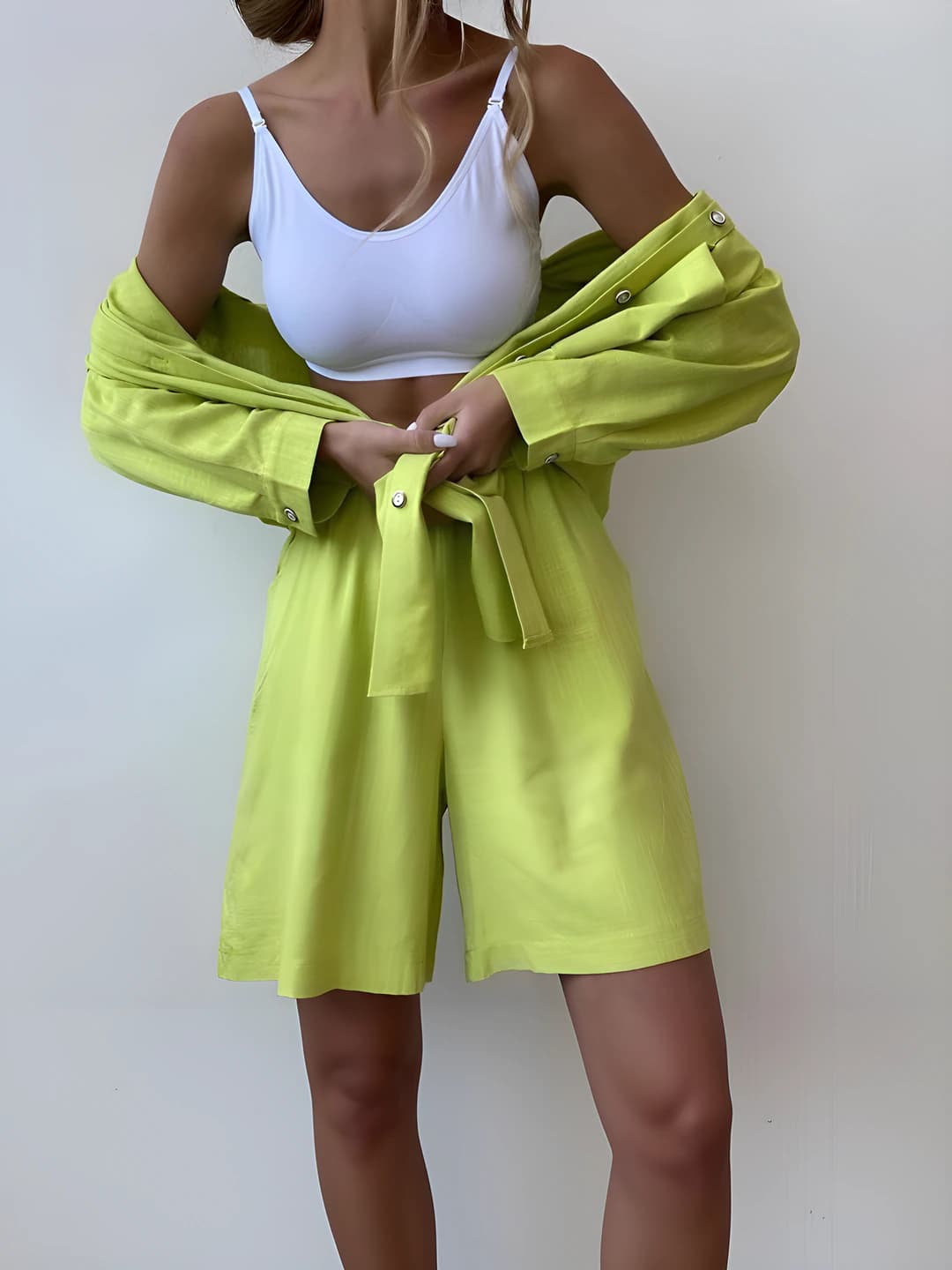 Women's plus size spring clothing set: solid colour long sleeve loose fit casual top and short shorts