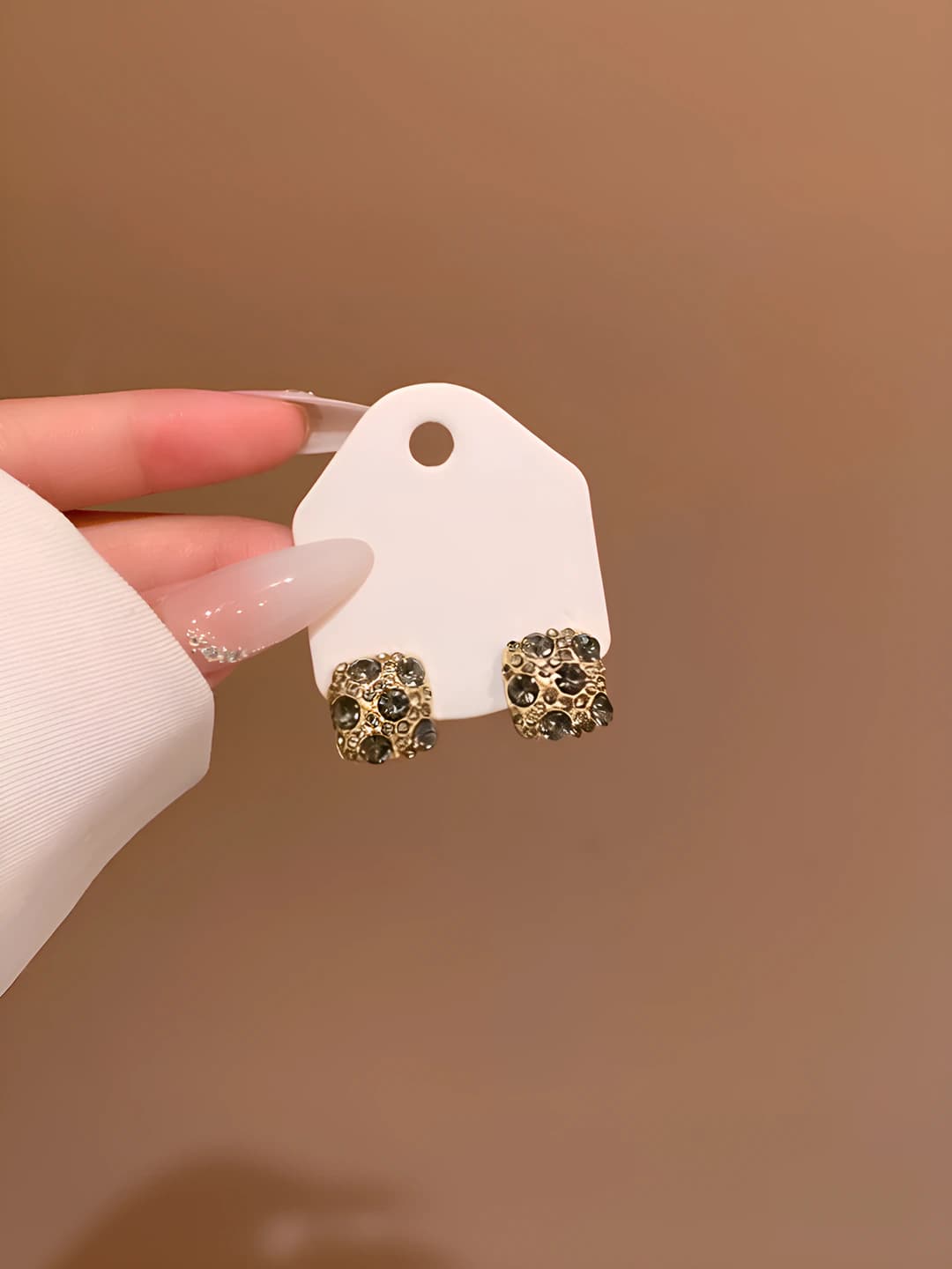 Women's retro gold full zircon stud earrings, geometric design, 925 silver post, 2026