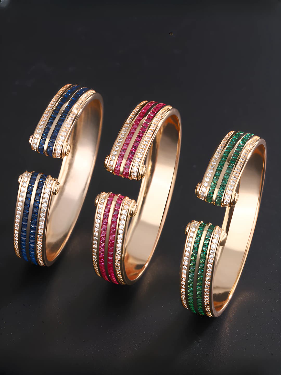 Women's retro style geometric copper bracelet with imitation colored stones