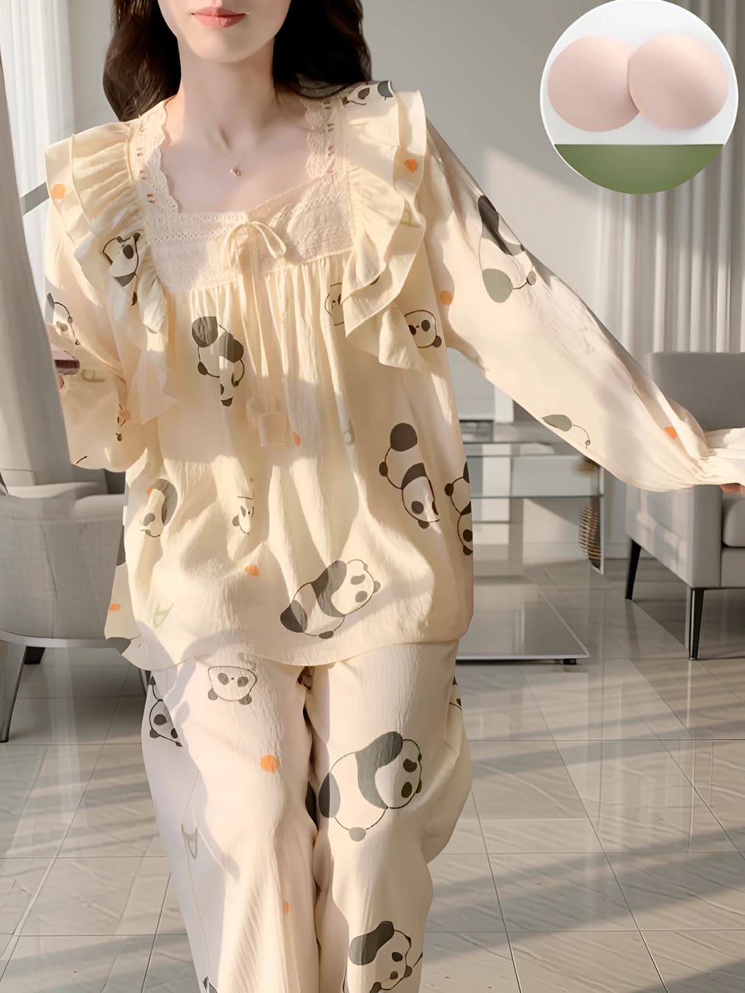 Women's long sleeve thin square collar Korean style breathable loungewear set (pyjamas)