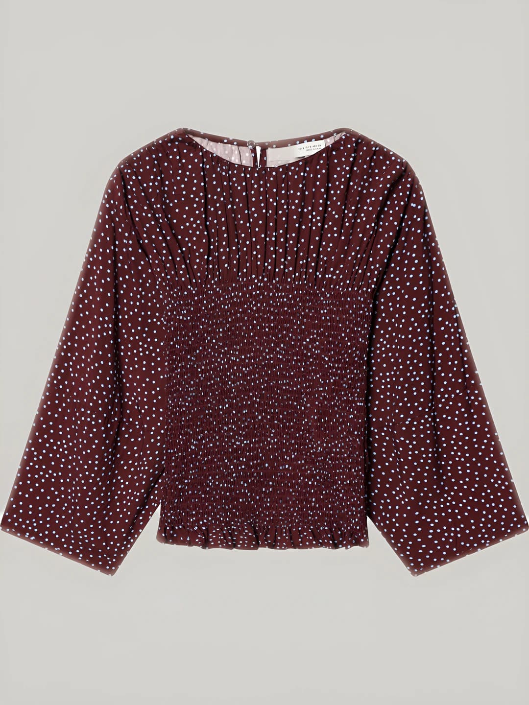Women's polka dot blouse: long sleeve, crew neck, A-line fit, casual style