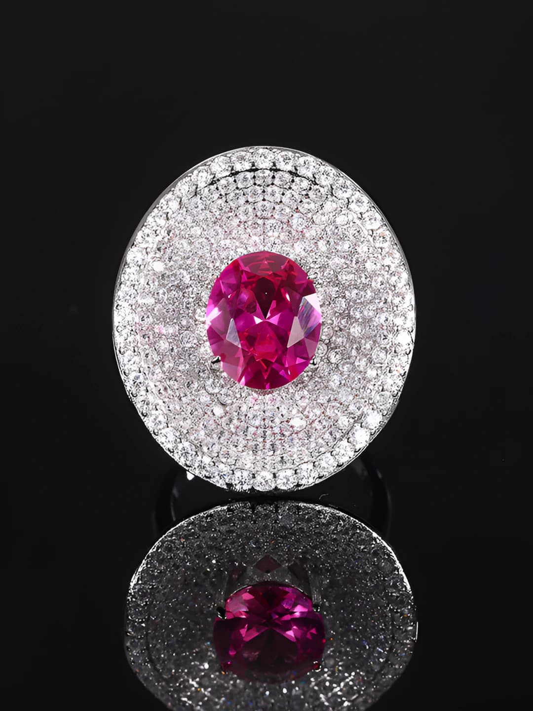 Women's 2026 fashion ring with simulated red ruby, gold-plated copper base